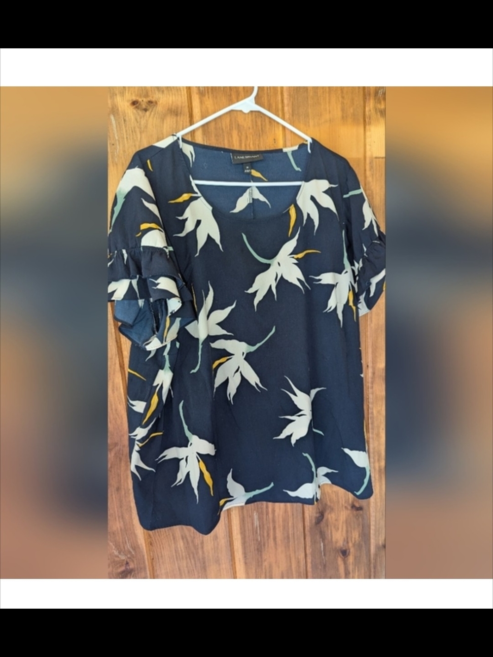 Lane Bryant Navy Floral Ruffle Sleeve Blouse